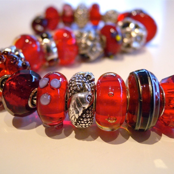 🌺7PC ORANGE BLING BEAD CHARMS DIY WIDE HOLE BOHO - Picture 3 of 7